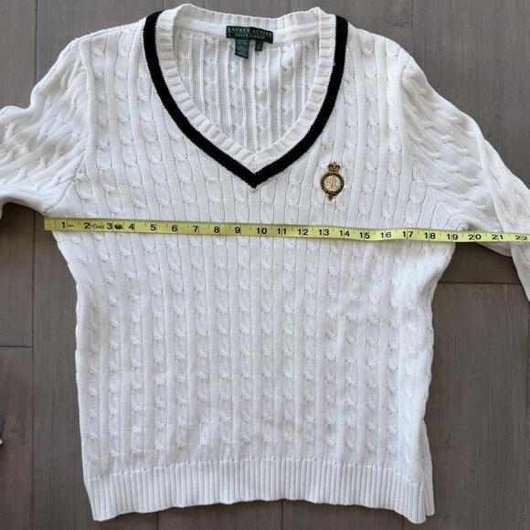 Vintage Lauren Active Ralph Lauren White Cable Knit V-Neck Sweater Size L - Picture 5 of 8